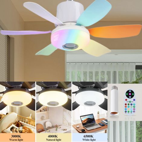 Ventilateur de plafond silencieux pour chambre ou salon avec télécommande et rallonge, 3 000 K-6 500 K, 3 vitesses, LED, coloré, RGB, minuterie (1/5)