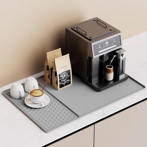 Hitzebeständige Kaffeemaschinenmatte mit erhöhtem Rand für Küchenarbeitsplatten, ideal für Espressomaschinen und Abtropfgestelle, 40 x 60 cm, Grau (1/5)