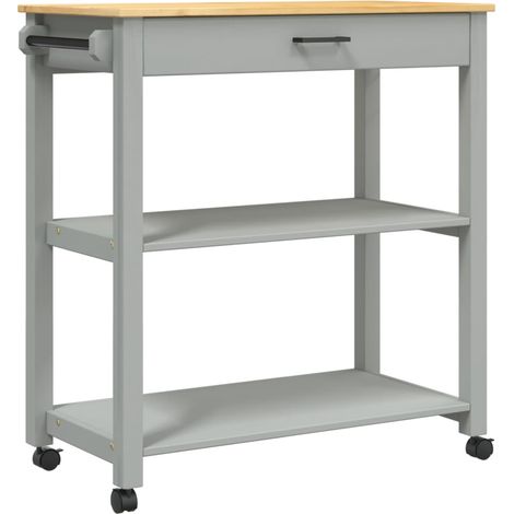 Desserte de cuisine en Pin massif Kitcha 84cm - 1 tiroir et 2 étagères-Gris (1/5)