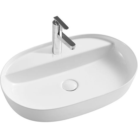 Vasque à poser Pureline Lumia ovale 60 x 41,5 cm avec trou de robinetterie, blanche (1/5)