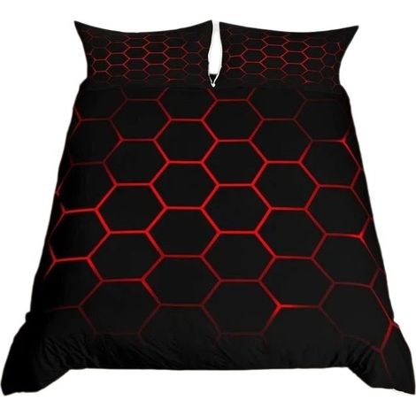 Housse de couette en microfibre 220x240 cm, motif géométrique alvéolé, avec 2 taies d'oreiller (1/5)