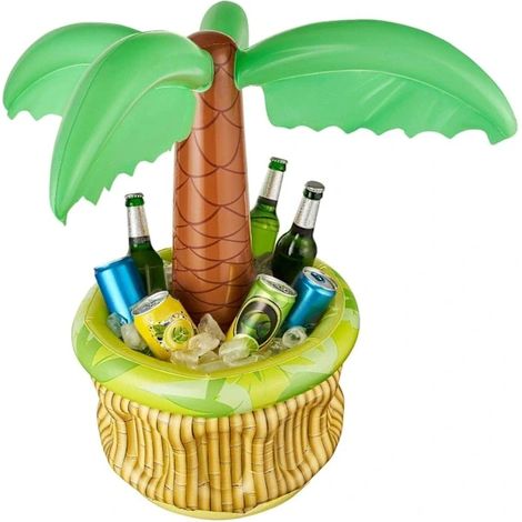 Glacière gonflable en forme de palmier, seau à glace en PVC pour bières et boissons, idéale pour les fêtes d'été à la piscine, à la plage et les barbecues (68 x 40 cm). (1/4)