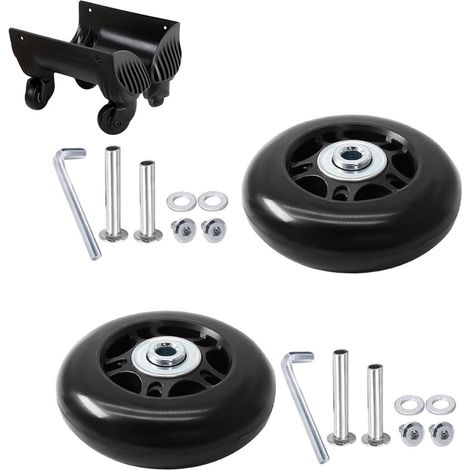 2 roues de rechange pour valise, roulettes pivotantes universelles en caoutchouc, 80mm x 24mm, roues de secours noires fournies avec vis (1/5)