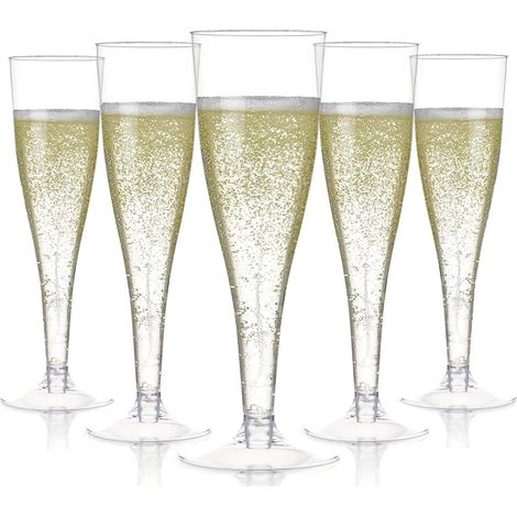 54 Pièces Flûtes à Champagne en Plastique, 150ml Verres à Champagne Transparents Gobelets à Vin Réutilisables à Tige pour Fêtes de Douche D'anniversaire Mariage Jardin (5 x 17cm) (1/5)