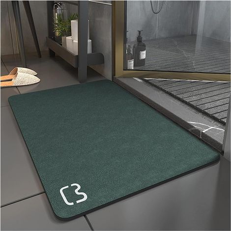 Tapis de Bain Antidérapant Super Absorbant Diatomite Tapis Salle de Bain Microfibre Tapis de Baignoire Tapis de Douche Doux Séchage Rapide (60 90, Vert Foncé) (1/5)