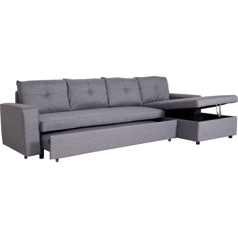 [NON UTILIZZATO] Divano letto angolare con penisola sofà reclinabile HHG-299 molle nosag tessuto grigio