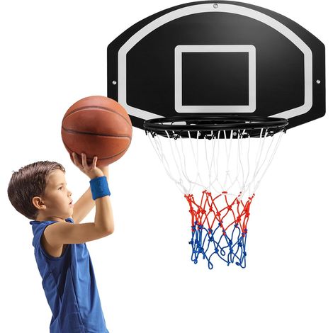 COSTWAY Canasta Baloncesto Exterior Pared, Mini Canasta Niños y Adultos, 72X 45,5 Cm, Tablero Baloncesto Infantil, Accesorios Completos, Negro (1/5)