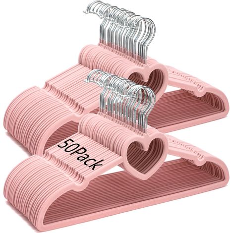 Lot de 50 cintres en velours rose, cintres antidérapants avec crochets rotatifs à 360 degrés, en feutre fin, adaptés aux adultes, pour manteaux, robes, chemises, vestes, etc. (1/5)