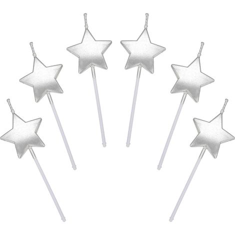 Bougie Anniversaire Forme Étoile - 8,5 cm - En Cire Alimentaire - Pour Gâteaux Et Cupcakes - Argent Or Champagne Rosé Or - Lot De 6 (1/5)