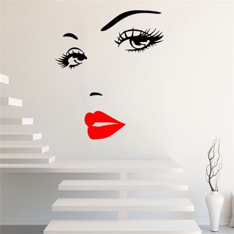 Autocollant mural visage féminin et lèvres rouges pour salon chambre décoration