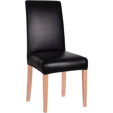 Housse de chaise de salle à manger/cuisine, imitation cuir et élasthanne, couleur noire (1/5)