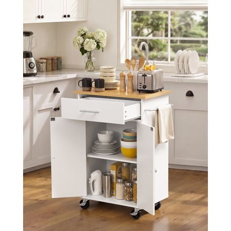 Îlot de Cuisine Mobile Desserte sur Roulettes avec Rangement 63 cm, Pour Salle à Manger Maison, Table-îlot en MDF, Avec Tiroir, Pla… (1/5)
