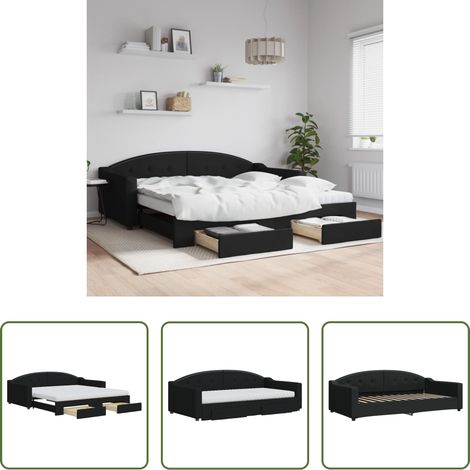 vidaXL Doppelbett - Tagesbett Ausziehbar mit Schubladen Schwarz 100x200 cm Stoff (1/5)