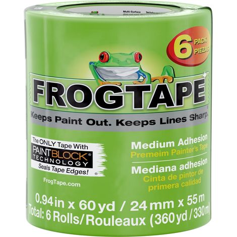 Premium FrogTape Multi-Surface Painter's Tape – 24mm x 55m, Pack of 6, Ideal for Precise Masking and Clean Lines