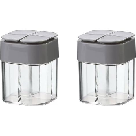 Set aus 2 grauen 4-in-1-Reisegewürzdosen mit Schlüsselring, Reisegewürzset, Mini-Gewürzflaschen, geeignet zum Backen, Aufbewahren von Gewürzen, Salz, Zucker usw. (1/5)
