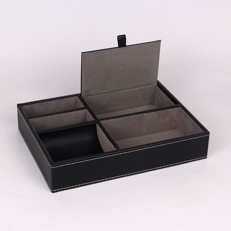 Belle Vous Vide Poche en Faux Cuir Marron à 5 Compartiments - Rangement Clef, Portefeuille, Téléphone, Montres, Accessoires, Argent, Boutons de Manchette - Plateau Cuir pour Chevet et Bureau (1/5)