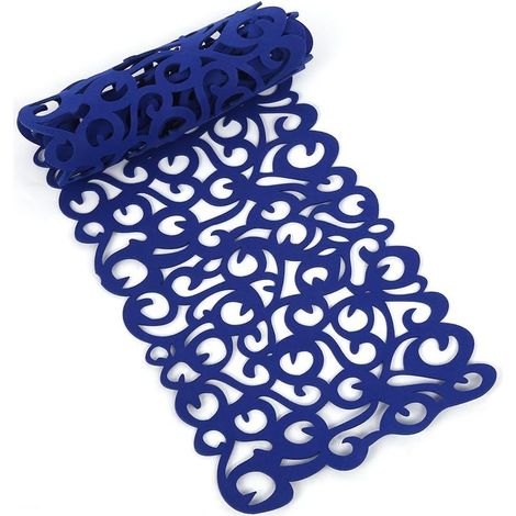 Chemin de Table Design de Floraux Ajoures Napperon de Table Lavable pour la Decoration de Maison et Cuisine - Bleu marine - 100 x 30 cm (1/5)