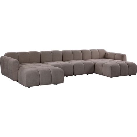 Canapé d'angle panoramique modulable en tissu texturé taupe CARLIVI (1/5)