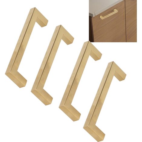 4 jeux de poignées carrées en acier inoxydable à vendre, poignées dorées pour portes de placards et meubles de cuisine, petites poignées 121296 (1/5)