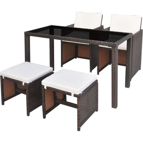Patio Furniture  Brown  Steel, PE Rattan, Glass, Polyester  Medium vidaXL
