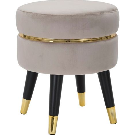 Sgabello Paris Ø35x40,5 cm in Legno Spugna Metallo e Poliestere Grigio Nero e Oro (1/5)