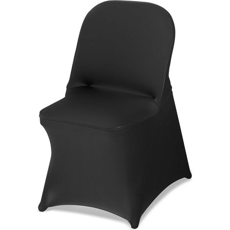 Housses de chaise noires extensibles en polyester et élasthanne, lot de 150, parfaites pour mariages et réceptions, dimensions 45x46x77 cm. (1/5)
