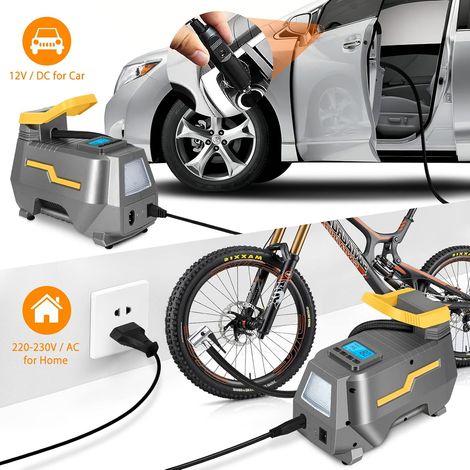 150PSI Compresseur à Air Portatif électrique, Pompe à air numérique, Mini Pompe à vélo DC 12V et AC 220V avec lumière LED et écran LCD pour Voitures, Vélos, Motos, Balles, etc le noir MNS (1/4)