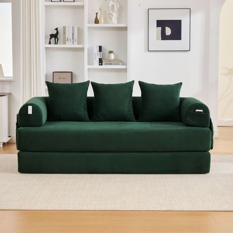 Canapé modulable 200x94x67 cm en velours côtelé vert émeraude, rangement gain de place – MEUBLIV (1/5)