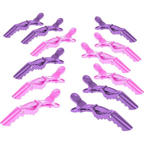 12pcs Pinces Crocodiles Cheveux(rose Et Violet), Pingle Cheveux,pinces Cheveux De Salon Pour Coiffure Sectionnement,pinces Cheveux Professionnel (1/5)