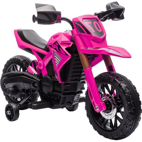Moto eléctrica infantil con ruedas estabilizadoras y efectos de sonido para 3-8 años, estructura metálica resistente con batería 6 V, 105 x 57 x 62 cm, rosa (1/5)