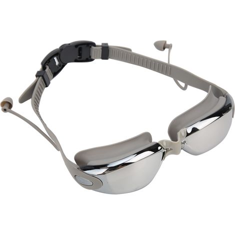 Lunettes de natation étanches, antibuée, à revêtement électrolytique et anti-UV avec bouchons d'oreilles pour adulte (argent) (1/5)