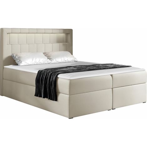 Lit boxspring Pomum, Soft 033, Continental, Double, 200x200, Faux cuir, Disponible, 202x217x123cm, LED: Disponible (1/5)