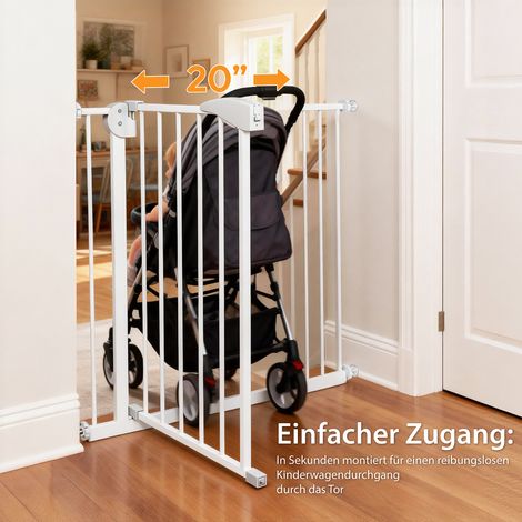 Barrière de sécurité enfant avec porte pour chien, largeur réglable 75–115 cm, hauteur 76 cm, barrière d’escalier pour animaux, protection canine avec rallonges, fixation sans perçage, métal et plasti (1/5)