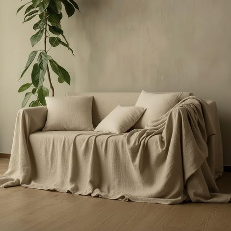 Tissu de canapé, couvre-lit, en toile épaisse robuste, en coton Panama, 160 x 260 cm, 260 x 280 cm, 360 x 280 cm, brut (1/5)