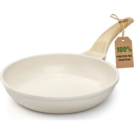 Poêle YASHE 24 cm blanche, 1,25 L, induction, manche effet bois