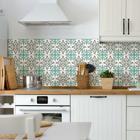 Sticker Mural Carrelage adhésif Cuisine Salle de Bain - 30 STICKERS CARRELAGES AZULEJOS ANTONELLA - 30stickers10x10cm (1/5)