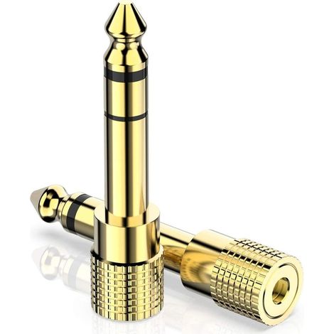 Pack de 2 adaptateurs prise jack 6,35 mm mâle vers prise jack 3,5 mm adaptateur casque stéréo plaqué or pour clavier, enceintes, guitare, piano (1/5)