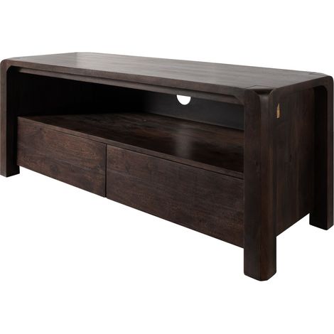 Meuble TV 125x45 Acacia laqué Tabac BUENO 4002