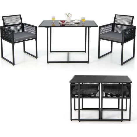 COSTWAY 3 Pieces Outdoor Dining Set Patio PE Rattan Furniture Set-Gray (1/5)