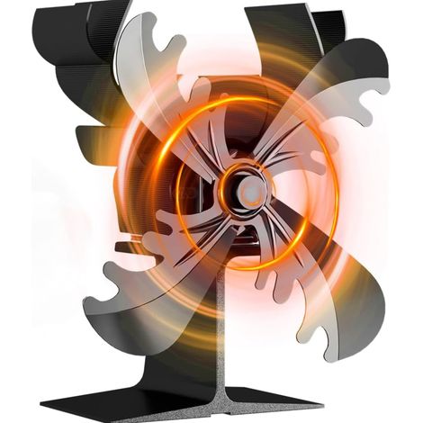 Ventilatore per camino a 4 foglie, senza elettricità, con termometro, funzionamento silenzioso, senza elettricità, per tubi della stufa, stufe a legna, caminetti (1/5)