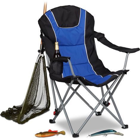 2x Campingstuhl faltbar, gepolsterte Lehne, verstellbar, Angelstuhl, Faltsessel, HBT: ca. 108 x 90 x 72 cm, blau-schwarz