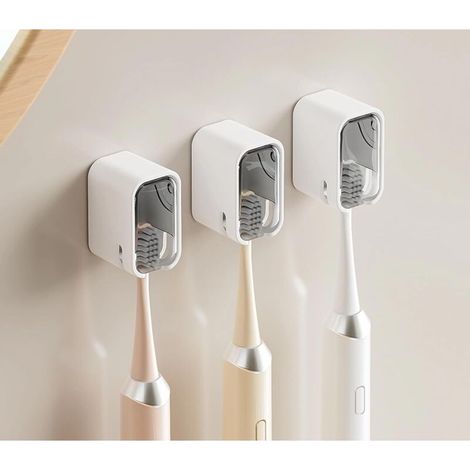 Portacepillos de pared para baño - [Diseño innovador de una sola ranura] con tapa - Ahorra espacio - Caja para cepillos de dientes - Gris transparente (1/4)