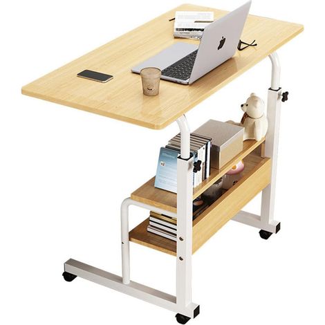 Bureau d’ordinateur portable réglable avec roulettes – Table de chevet mobile et bureau relevable, portable pour chambre et bureau (1/5)