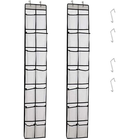 Over-the-door shoe storage rack. Hanging shoe organizer. 14 mesh bags with 4 hooks. 2-pack. White (1/5)