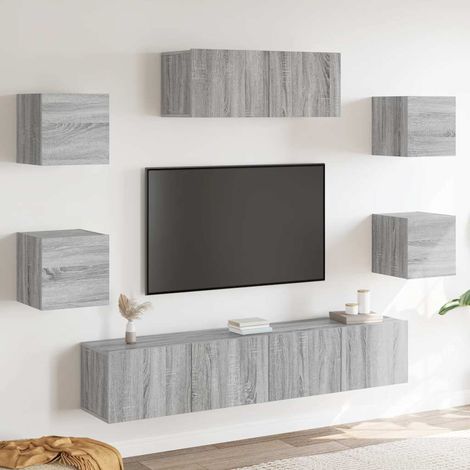 7-tlg. TV-Schrank-Set Grau Sonoma Holzwerkstoff