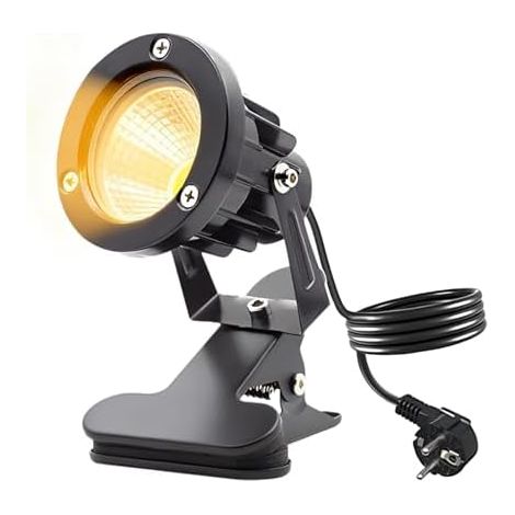 Projecteur LED, 10W LED Spot à pince avec prise et interrupteur, IP65 Étanche, Projecteur de jardin, Éclairage de jardin, Projecteur LED avec 1,8m de câble pour l'extérieur, cour, pelouse (Blanc chaud (1/5)