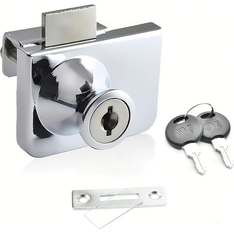 Glastürschloss, Vitrinenschloss, Sicherheitsschloss für ein- oder zweiflügelige Öffnung, für 5–8 mm starke Glastüren, separater Schlüssel, kein Bohren erforderlich, Zinklegierung