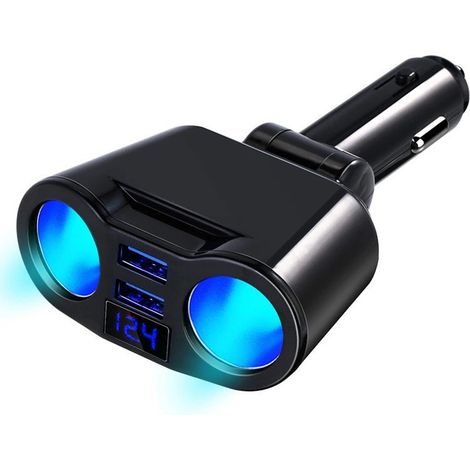 3.0 Chargeur Allume Cigare USB, 12V 15W Ports USB + 2 Prises Adaptateur Allume-Cigare Chargeur de Voiture