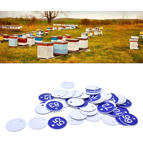 Etiquettes numériques pour élevage et apiculture - 50 pièces ABS (51-100 bleu) - Étiquettes rondes avec trous pour identification animaux et ruches (1/5)