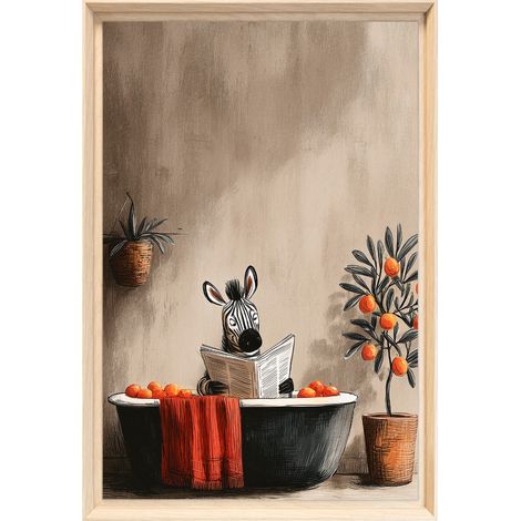 Tableau mural encadré zèbre chill au bain 40x60 cm - Tableau Mural Décoratif - Image Encadrée Imprimée en HD - Impression 40x60 cm sur Fibres de Bois FSC - Finition Mate - Fabriqué en France (1/5)